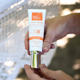 Suntegrity ingredients label closeup emphasizing mineral zinc oxide protection