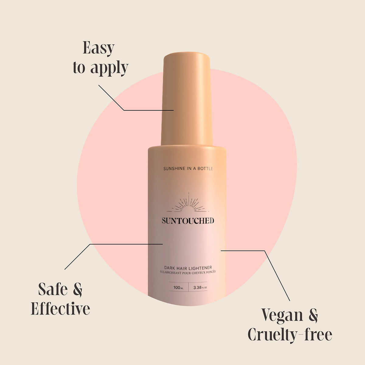 Suntouched texture on hair strand highlighting gentle, non-bleach finish