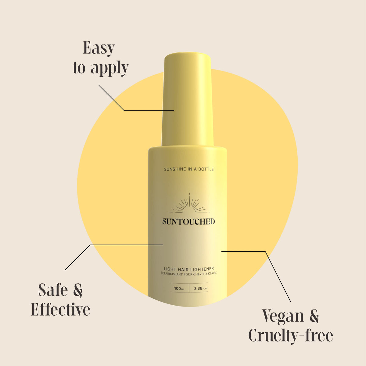 Suntouched spray texture on hair strand showing gentle lightening benefit