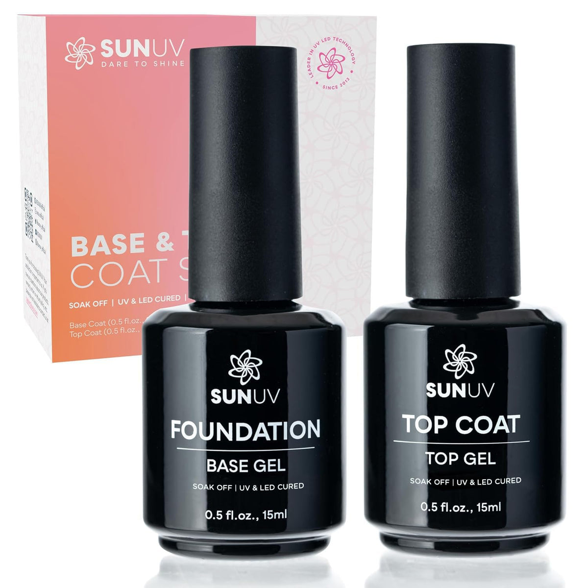 SUNUV front packaging showing both 15ml bottles and product benefit of salon-grade reliability