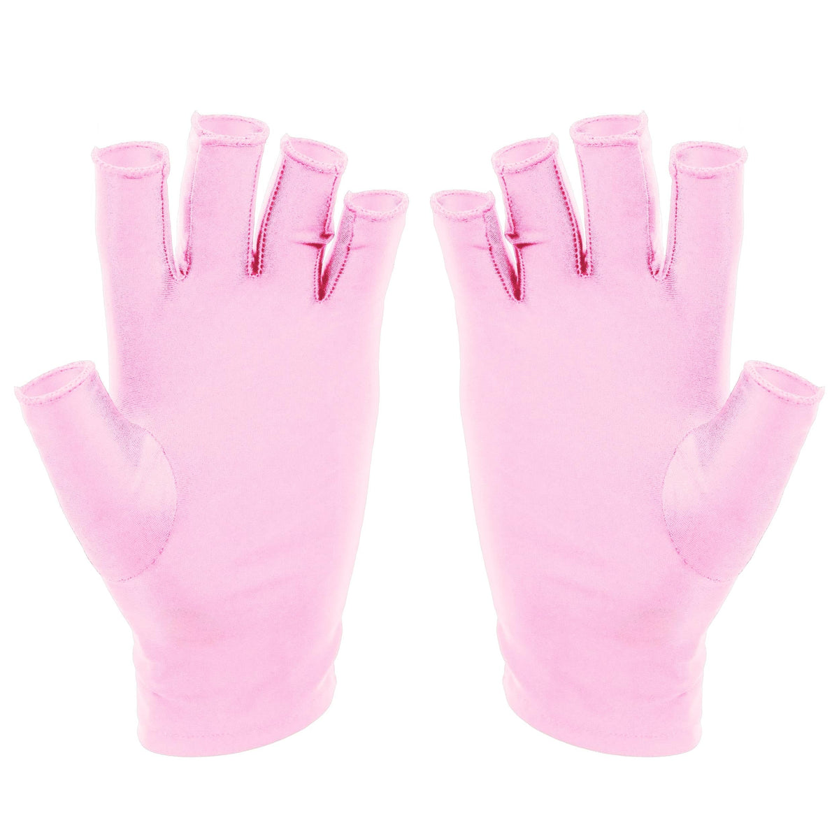 SUNUV front view of pink fingerless gloves showing coverage and neat fit