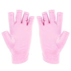 SUNUV front view of pink fingerless gloves showing coverage and neat fit