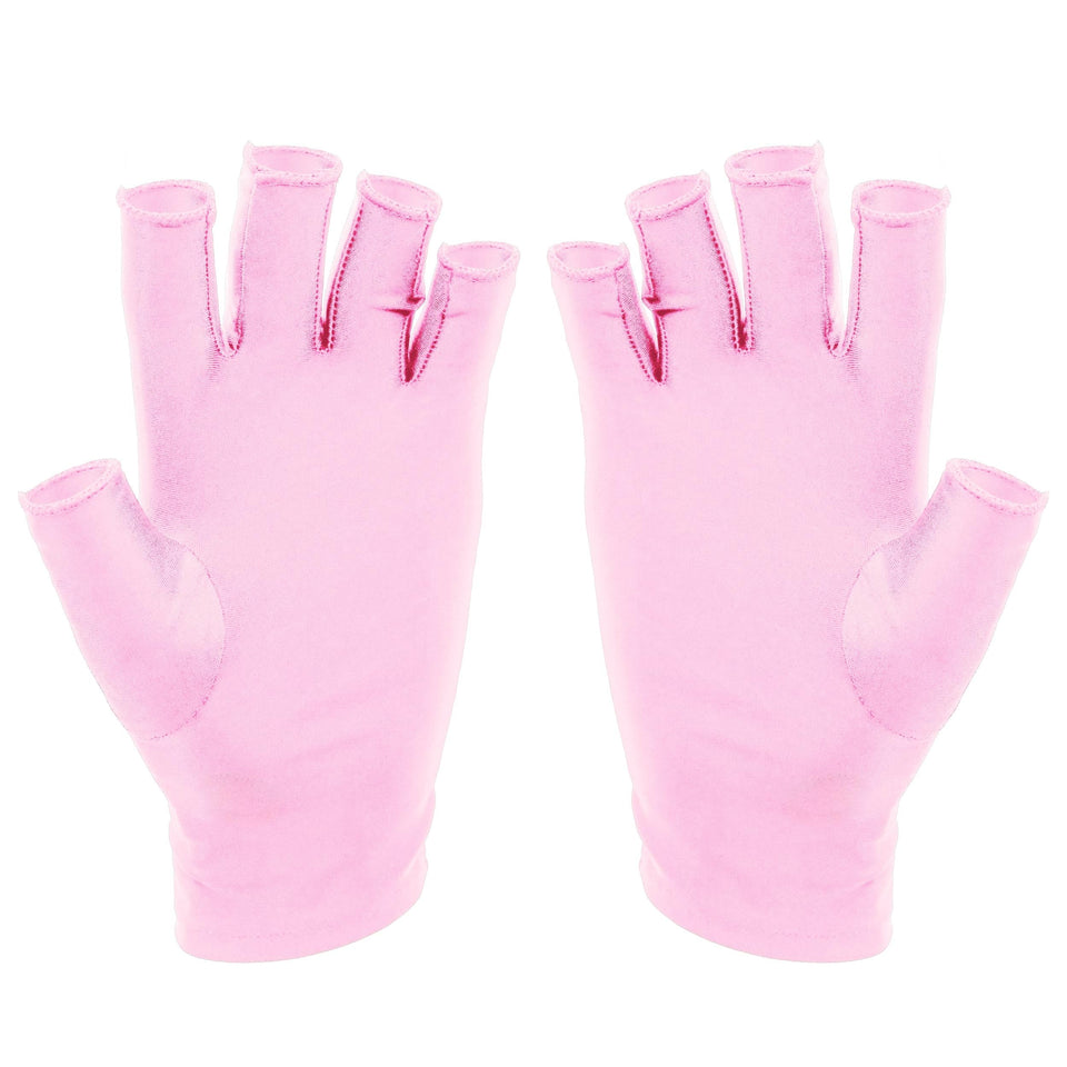 SUNUV front view of pink fingerless gloves showing coverage and neat fit