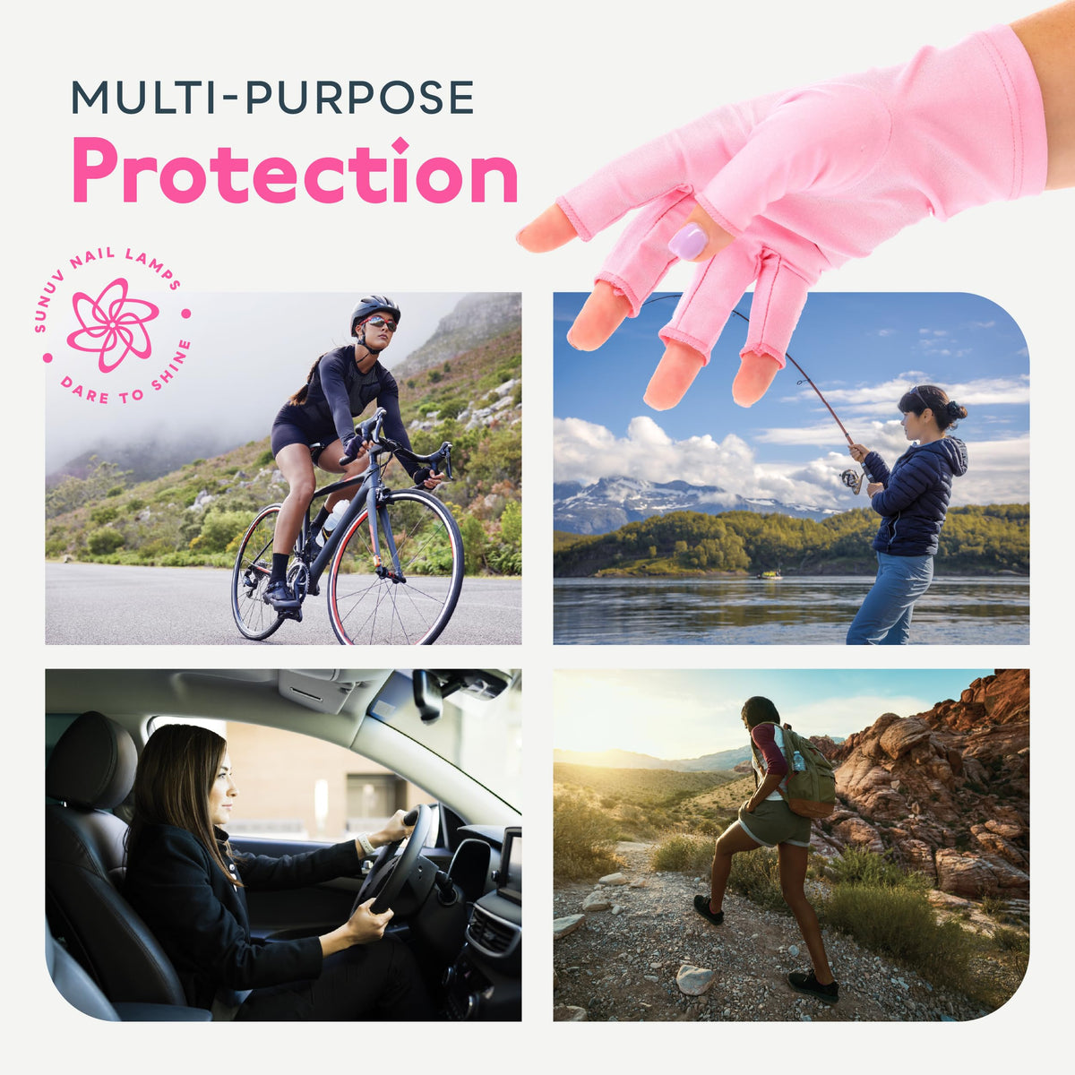 SUNUV gloves in a driving scene offering sun protection while driving