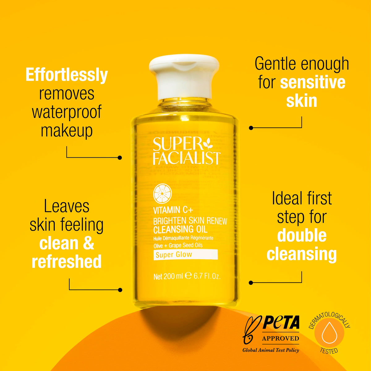 Super Facialist pump close-up dispensing cleansing oil for easy mess-free application
