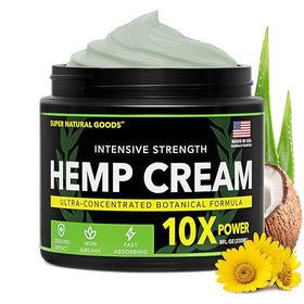 Super Natural Goods hemp cream with arnica turmeric aloe botanicals emphasizing natural ingredients
