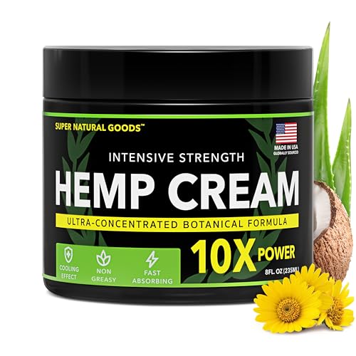 Super Natural Goods hemp cream next to hand for size comparison and portable use