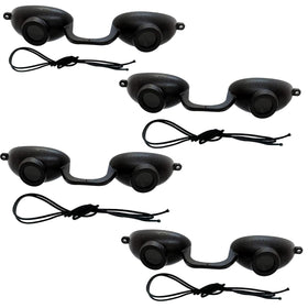 Super Sunnies front view showing slim black goggles protecting eyes comfortably