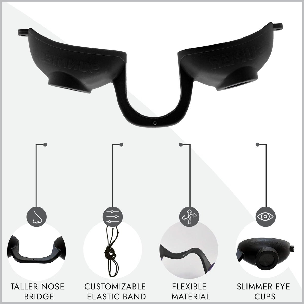 Super Sunnies side profile demonstrating flexible fit that reduces pressure