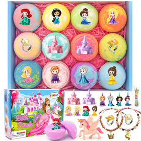 SUPERGFS front packaging showing 12 bath bombs and colorful gift box benefit surprise gifts