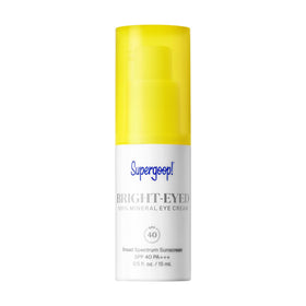 Supergoop! front packaging showing SPF 40 and brightening eye cream benefits
