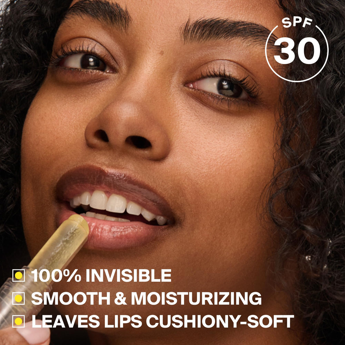 Supergoop! application on lips demonstrating invisible finish and comfortable wear
