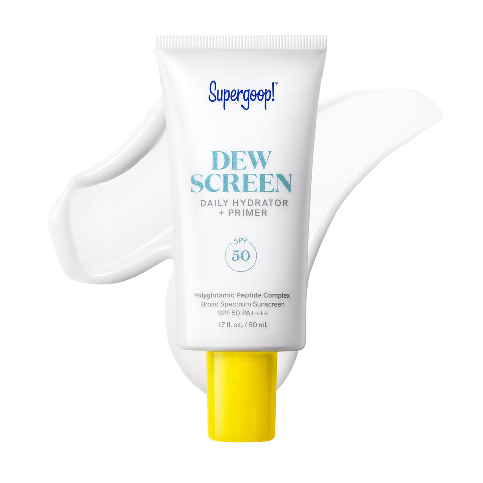 Supergoop! Dewscreen front packaging showing SPF 50 benefit