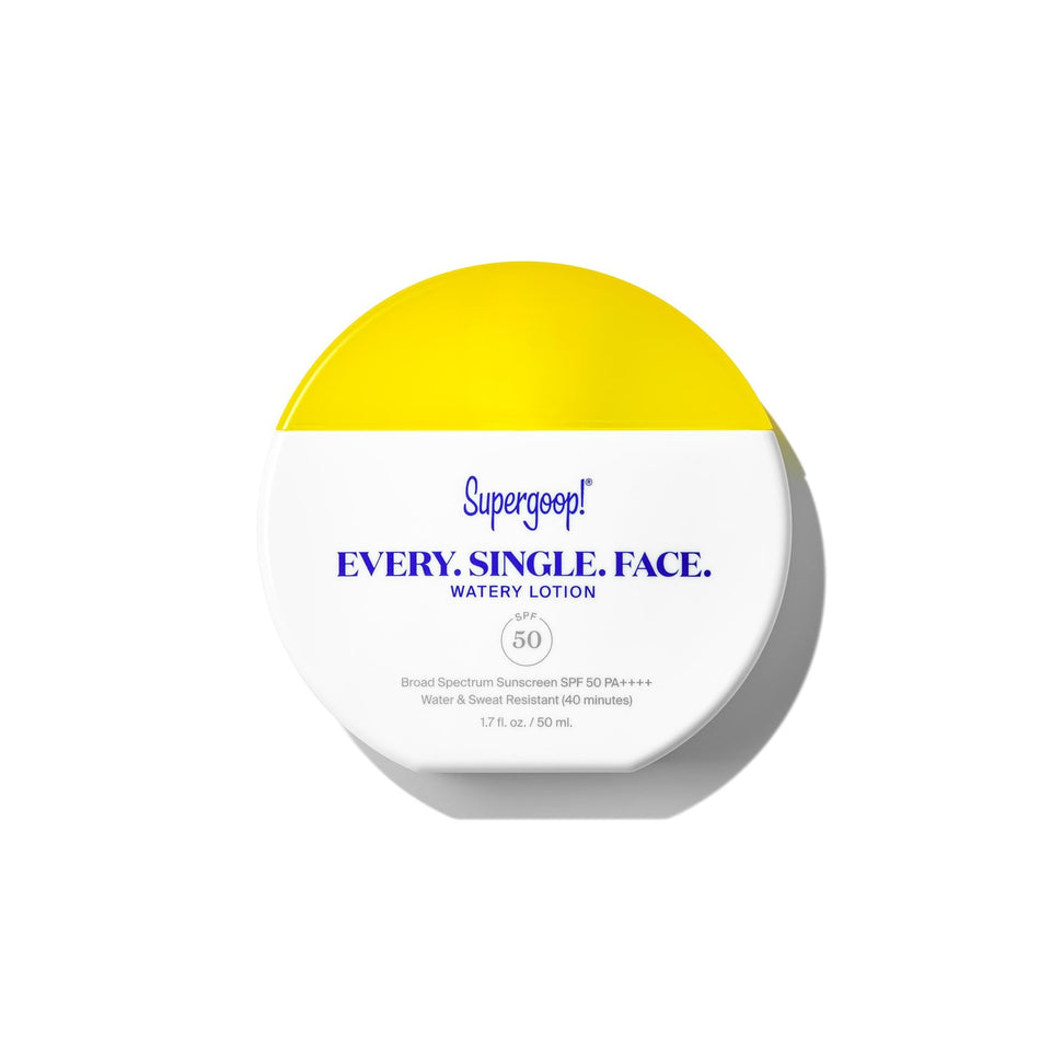 Supergoop! front packaging showing SPF 50 for easy identification and travel convenience