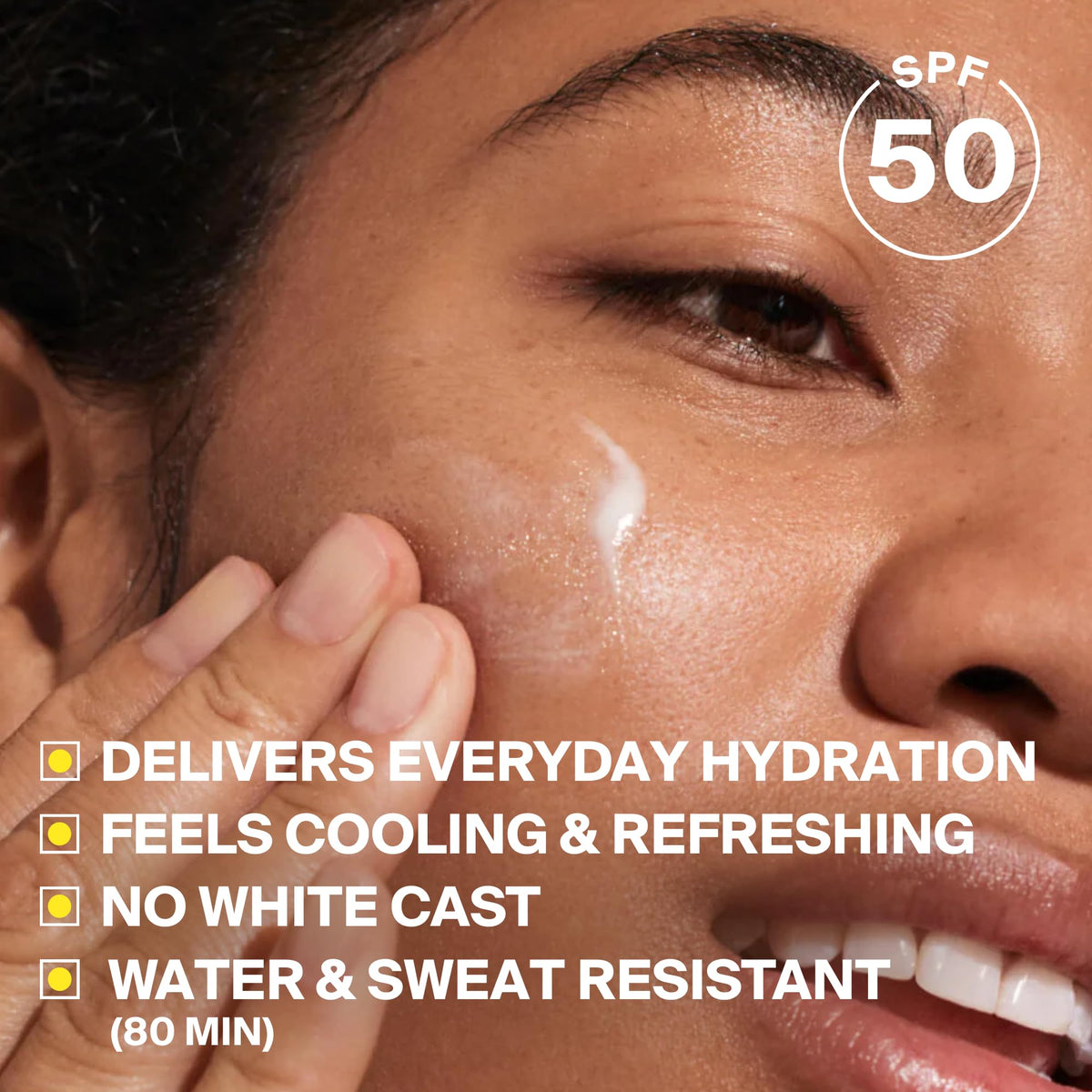 Supergoop! watery lotion texture close-up highlighting lightweight, cooling feel