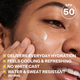 Supergoop! watery lotion texture close-up highlighting lightweight, cooling feel
