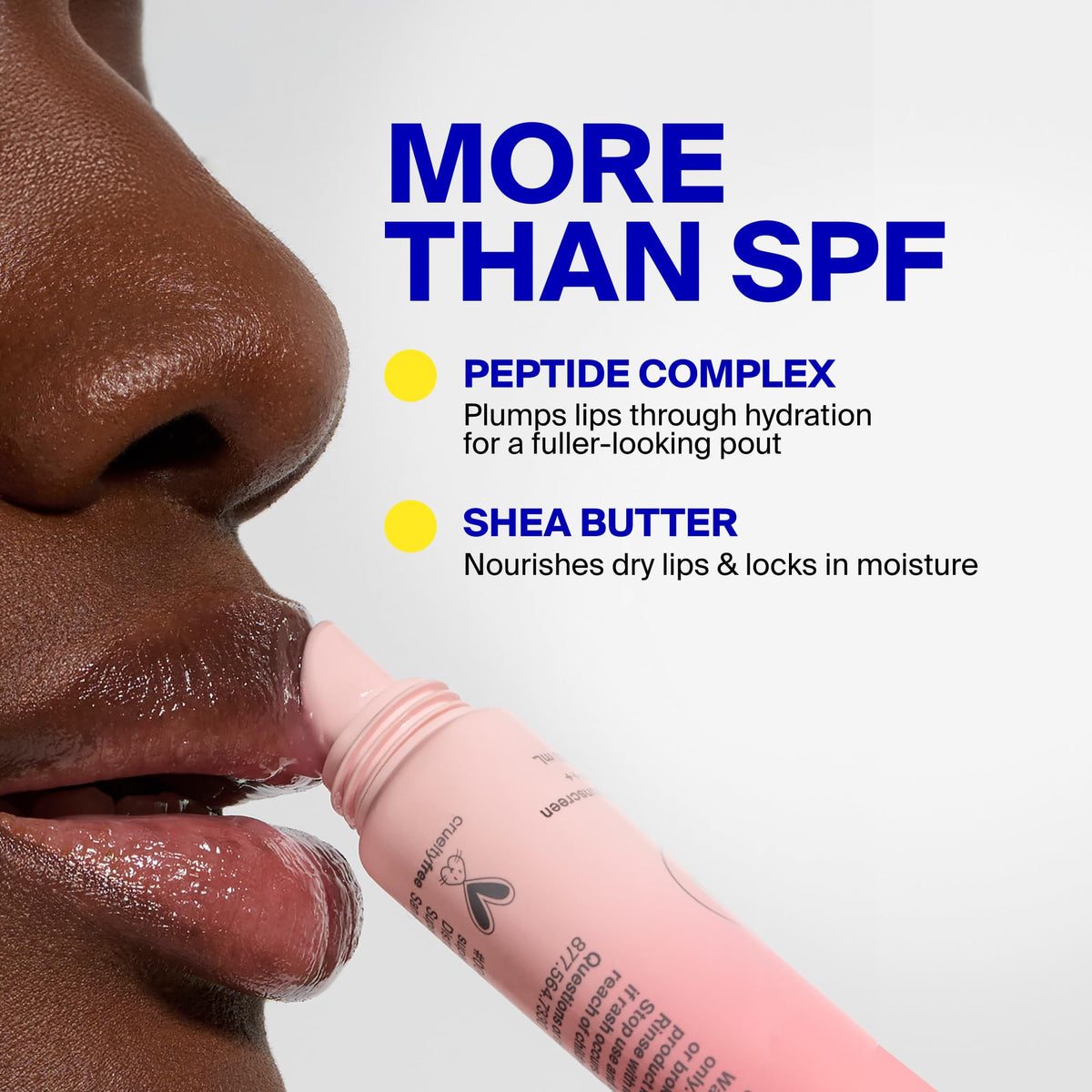 Supergoop! layered over lipstick showing added shine and protective layer