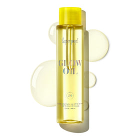 Supergoop! bottle front packaging showing SPF and glow benefits