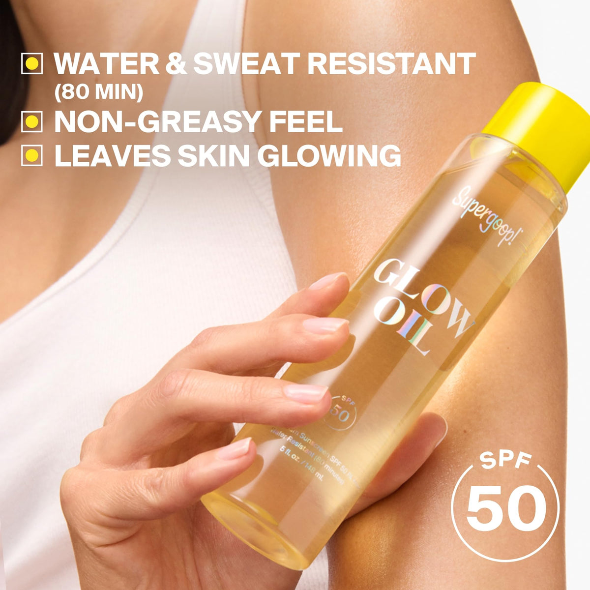 Supergoop! oil texture close-up demonstrating lightweight absorption
