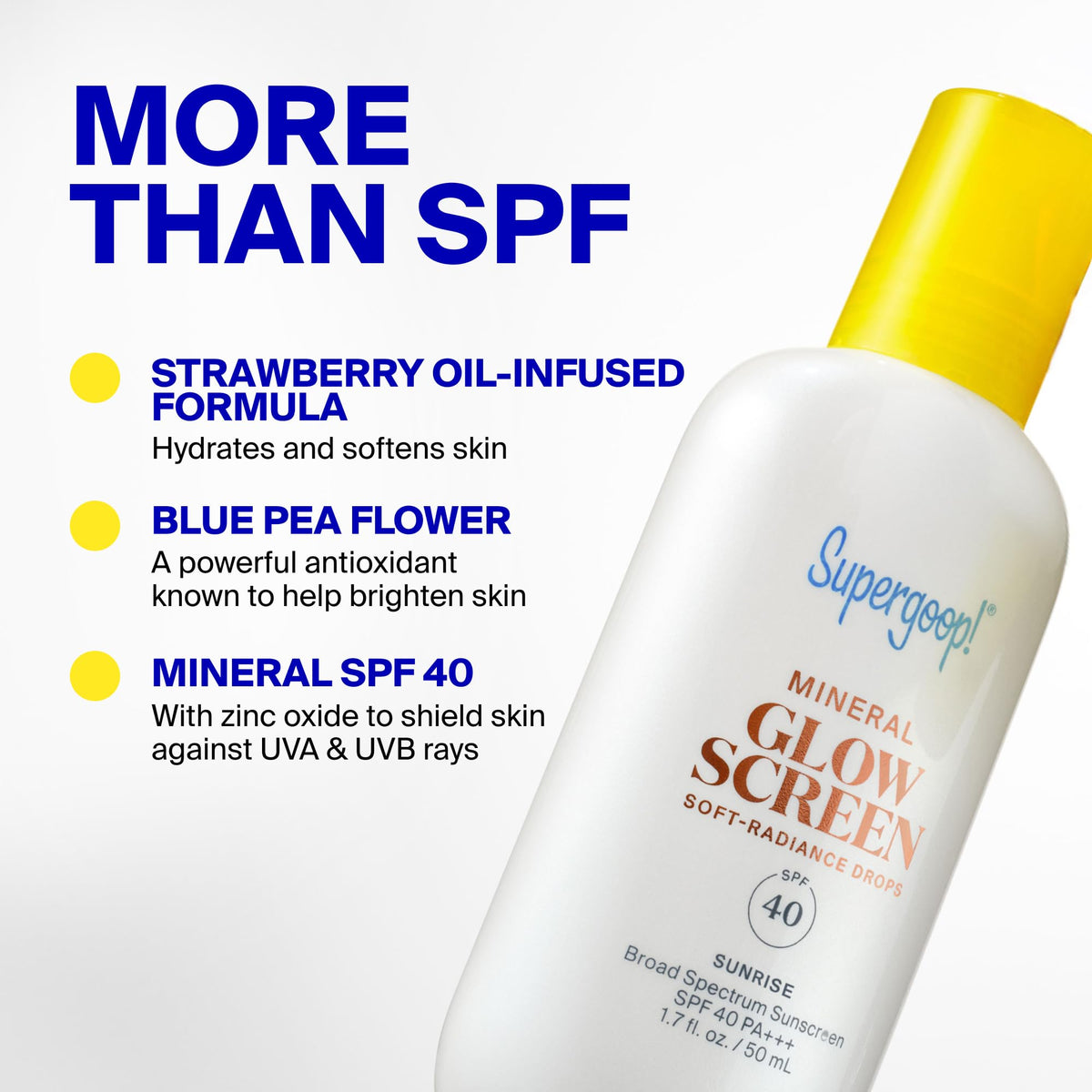 Supergoop! split before-and-after showing blurred pores and illumination