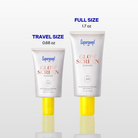 Supergoop! Glowscreen on bathroom counter for morning routine inspiration