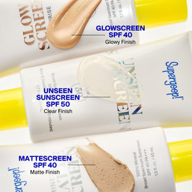 Supergoop! Glowscreen packaging detail highlighting brand logo and product identity
