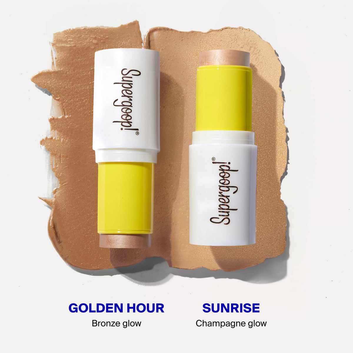 Supergoop! Glowscreen placed beside makeup items in flatlay highlighting primer compatibility