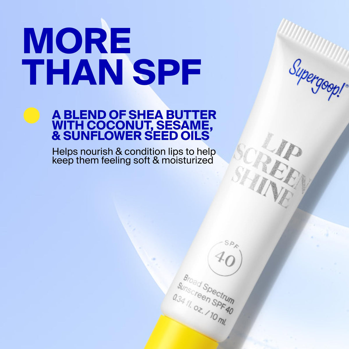 Supergoop! Lipscreen Shine applied on lips adding shine and sun protection