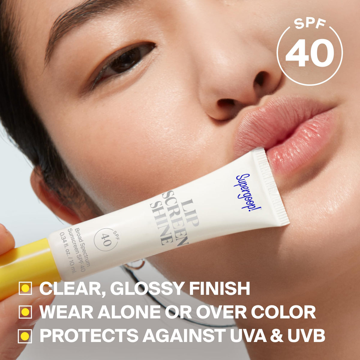 Supergoop! Lipscreen Shine texture swirl demonstrating smooth, non-sticky gloss