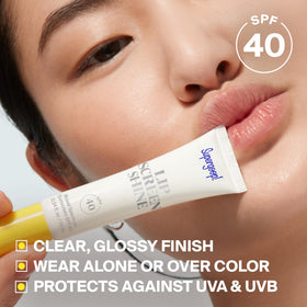 Supergoop! Lipscreen Shine texture swirl demonstrating smooth, non-sticky gloss