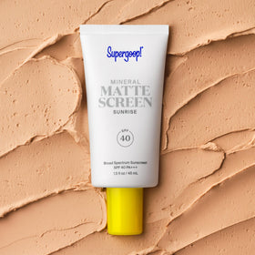 Supergoop! tube on bathroom counter in lifestyle scene for daily use