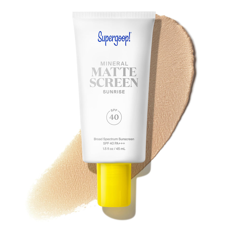Supergoop! front packaging showing SPF 40 and mattifying benefits