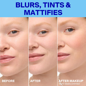 supergoop! applying Mattescreen to cheek demonstrates pore-blurring effect