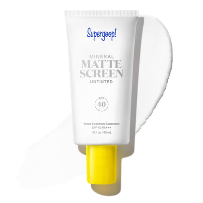 supergoop! Mineral Mattescreen front tube shows SPF 40 and mattifying benefit