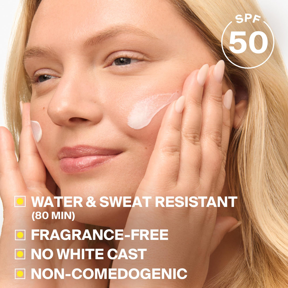 Supergoop! applied to hand showing easy spreadability and quick absorption