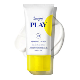 Supergoop! front packaging showing compact 2.4 oz tube and brand