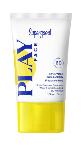 Supergoop! front packaging showing SPF 50 and natural finish benefit