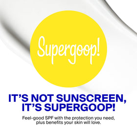 Supergoop! lip balm flatlay with sunscreen bottle for full sun-care routine