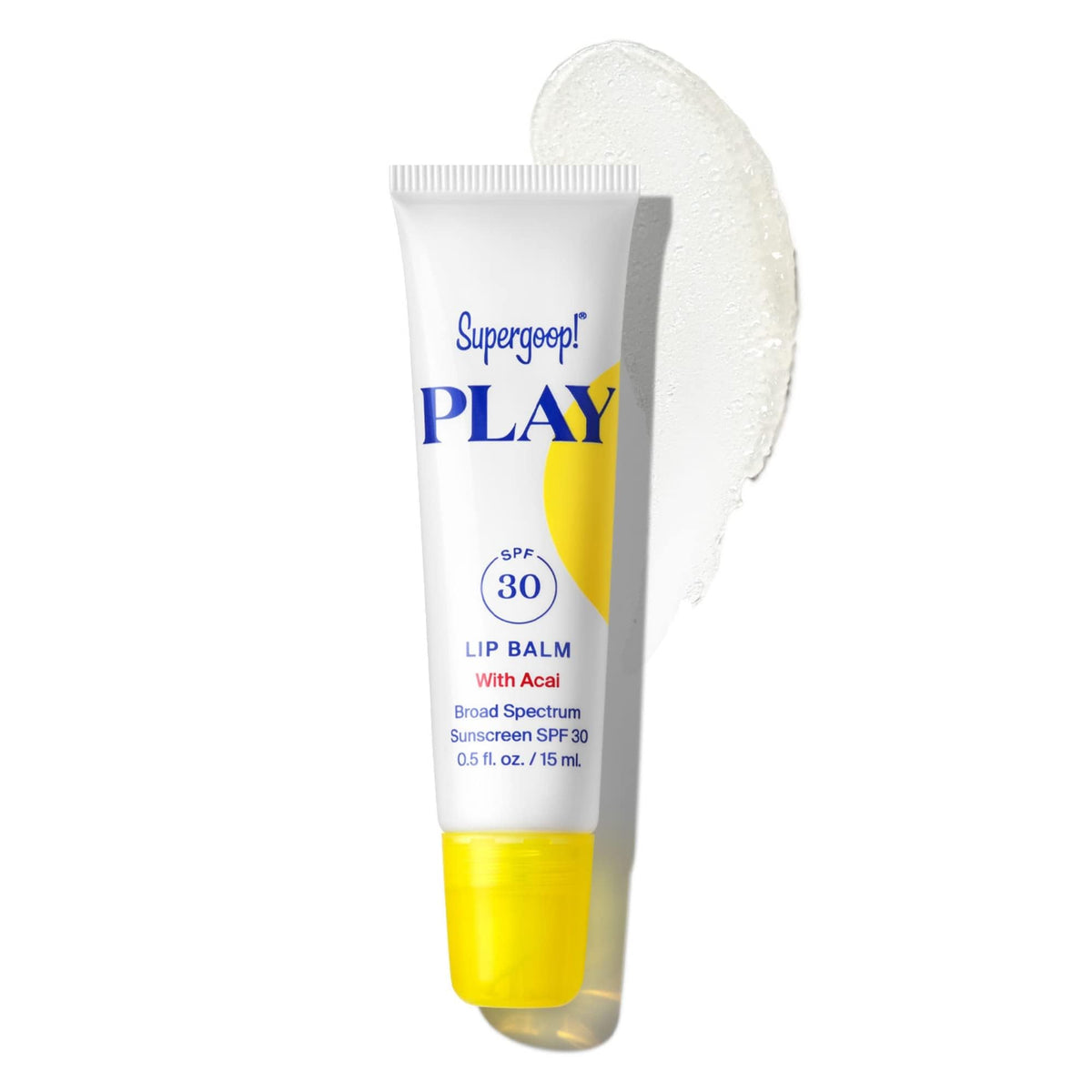 Supergoop! front packaging showing tube and branding, protects lips outdoors