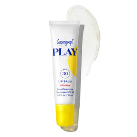 Supergoop! front packaging showing tube and branding, protects lips outdoors