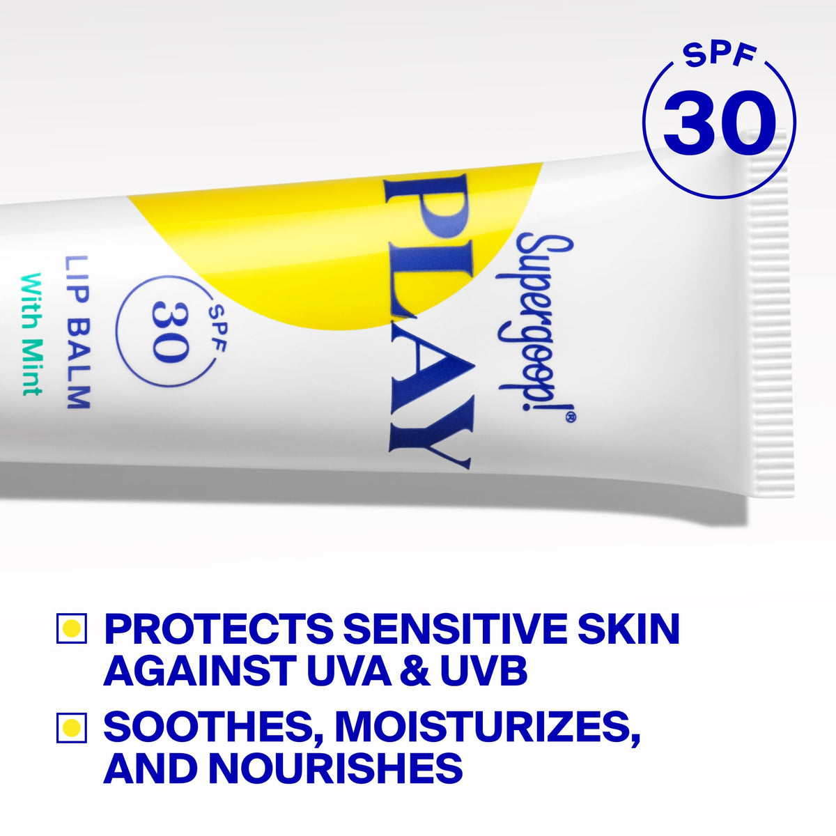 Supergoop! ingredient label showing shea butter and sunflower oil, moisturizing benefit