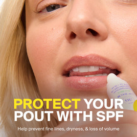 Supergoop! lip balm applied on lips during outdoor activity, maintains moisture