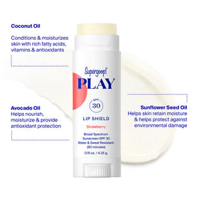 Supergoop! PLAY Lip Shield texture close-up showing creamy hydration for smooth lips