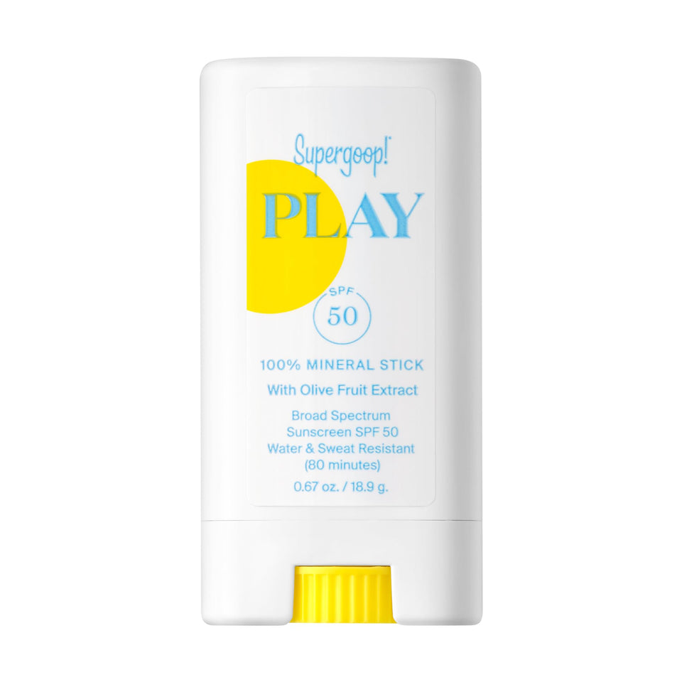 Supergoop! PLAY Mineral Stick front packaging showing compact travel-friendly design and SPF 50