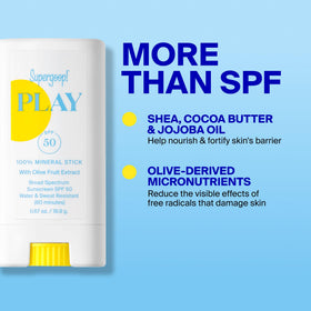 Supergoop! PLAY Mineral Stick texture close-up showing smooth, blendable zinc formula comfort