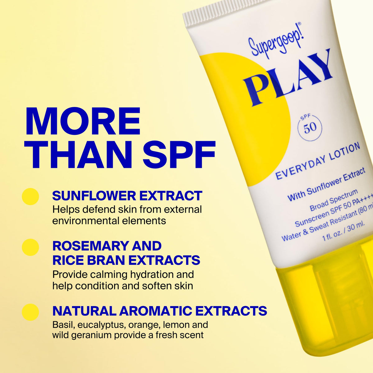 Supergoop! pouch beside PLAY pump showing scale and refill convenience benefit