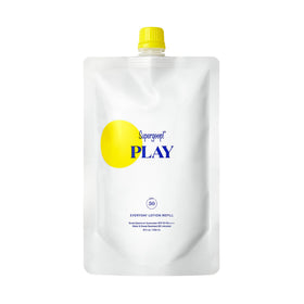 Supergoop! refill pouch front view showing SPF 50 and size benefit