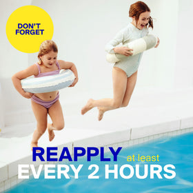 Supergoop applied to wet skin after swim showing convenient reapplication