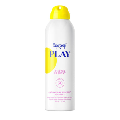 Supergoop! front packaging showing SPF 50 and whipped coconut scent benefit