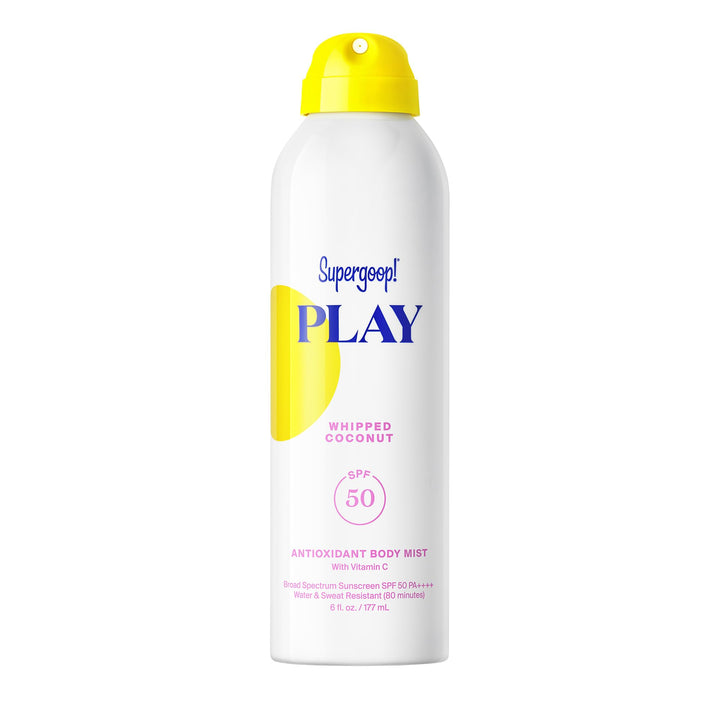 Supergoop! front packaging showing SPF 50 and whipped coconut scent benefit